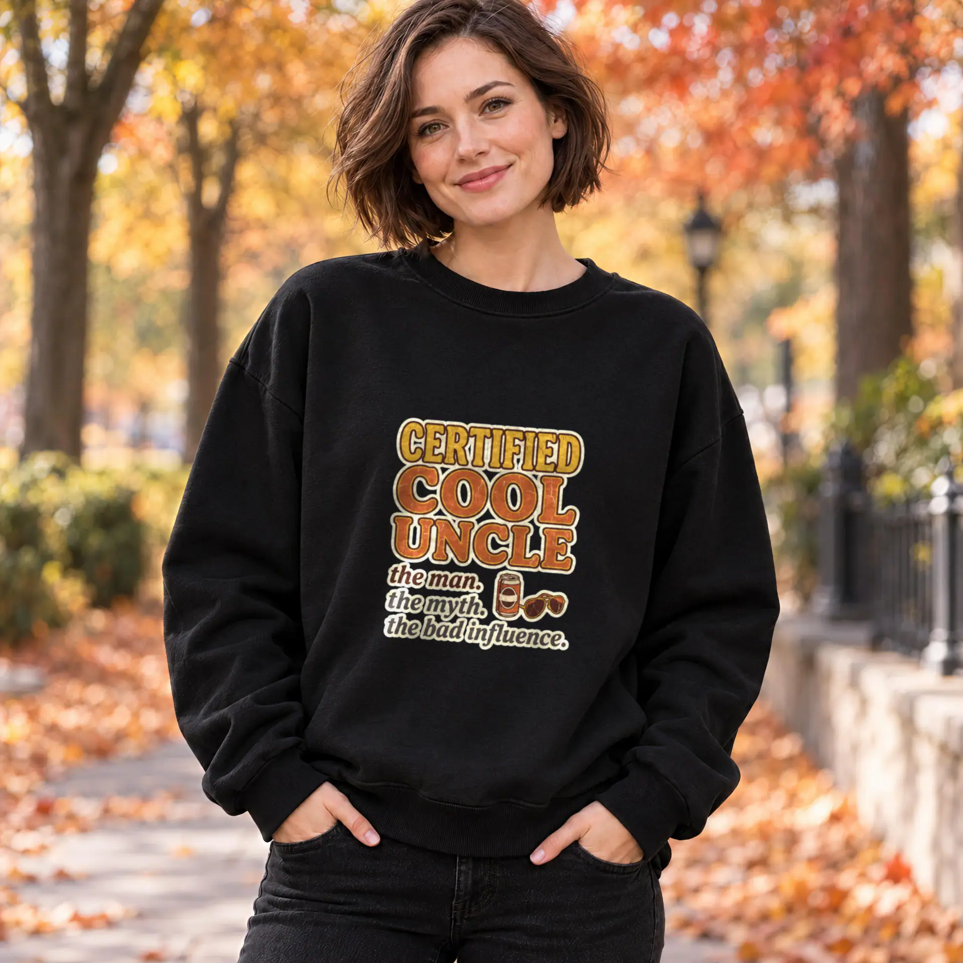 Certified Cool Uncle Crewneck in black — view 2