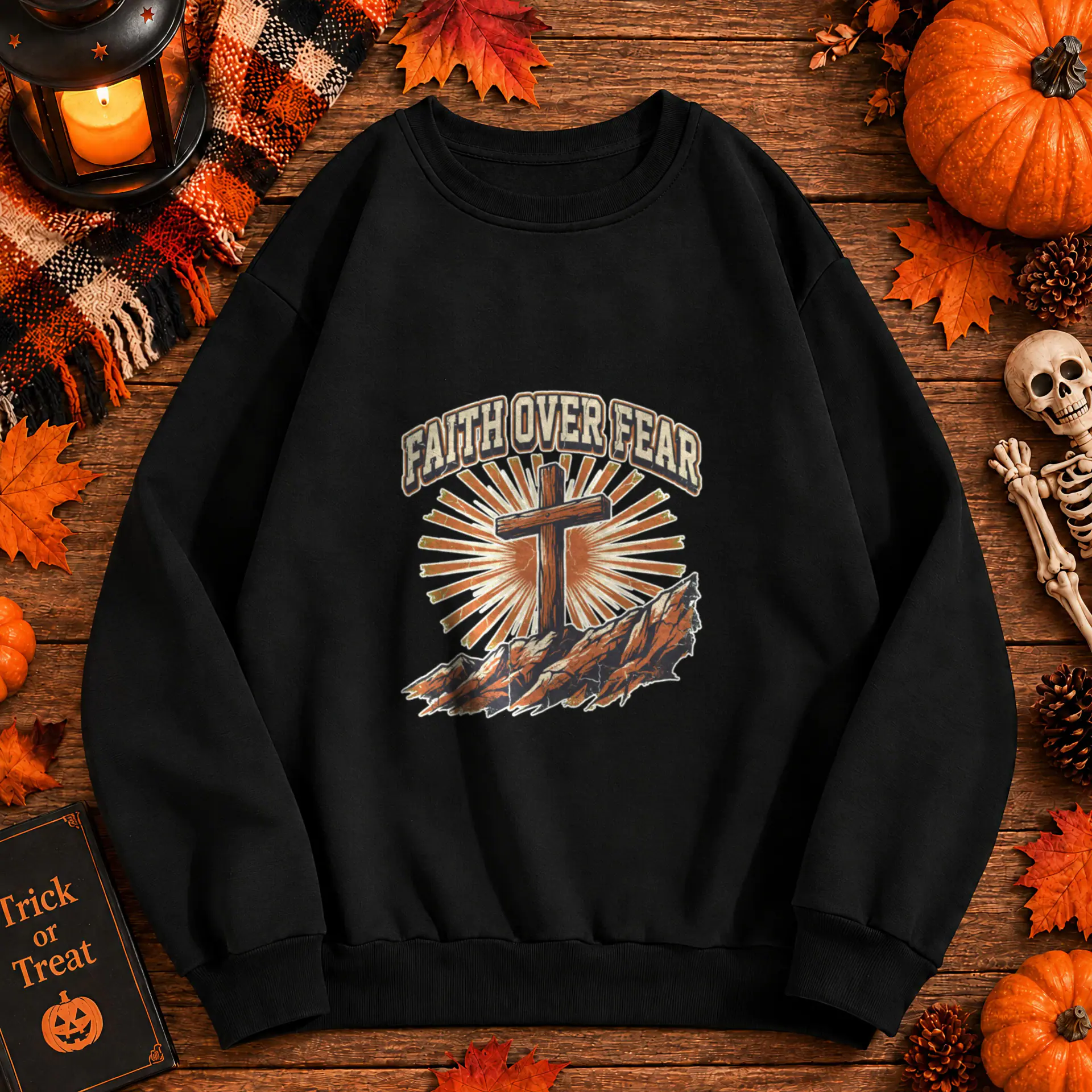 Faith Over Fear Sunrise Crewneck in black — view 3