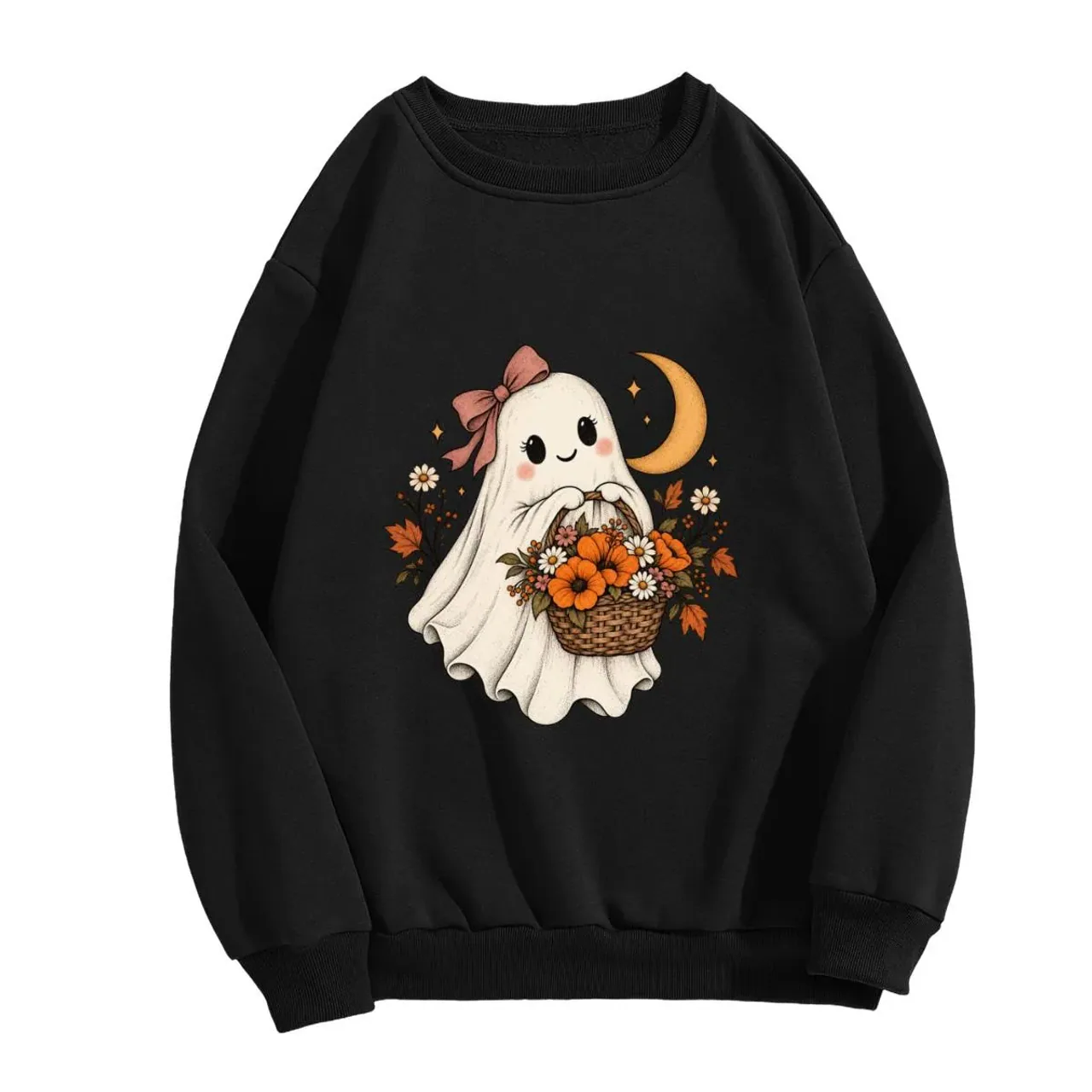 Ghost Flower Basket Crewneck in black — view 3