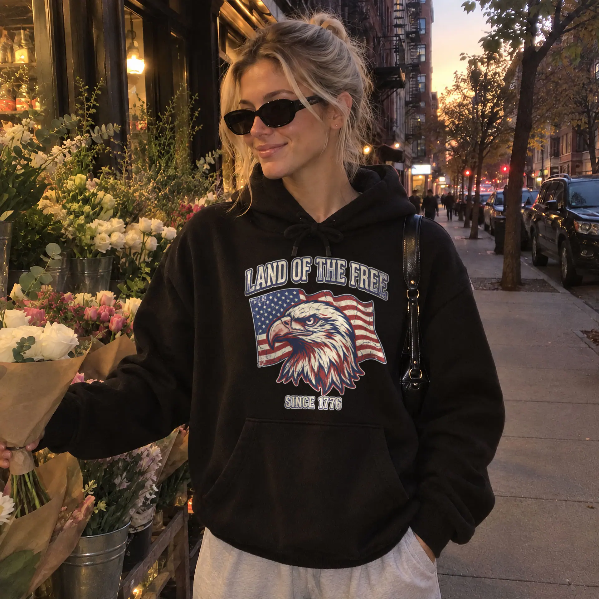 Land of the Free Hoodie in black — view 2