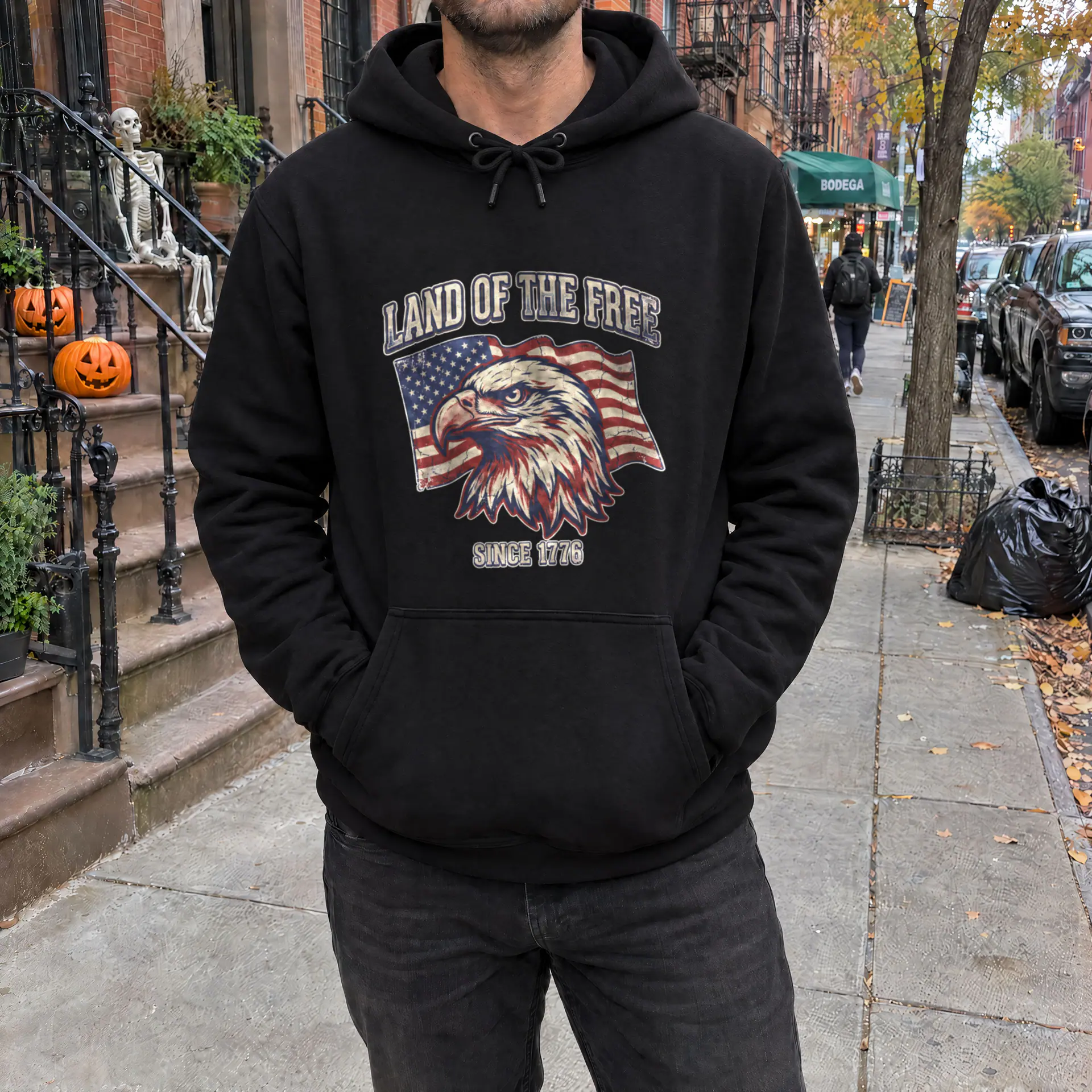 Land of the Free Hoodie in black — view 3