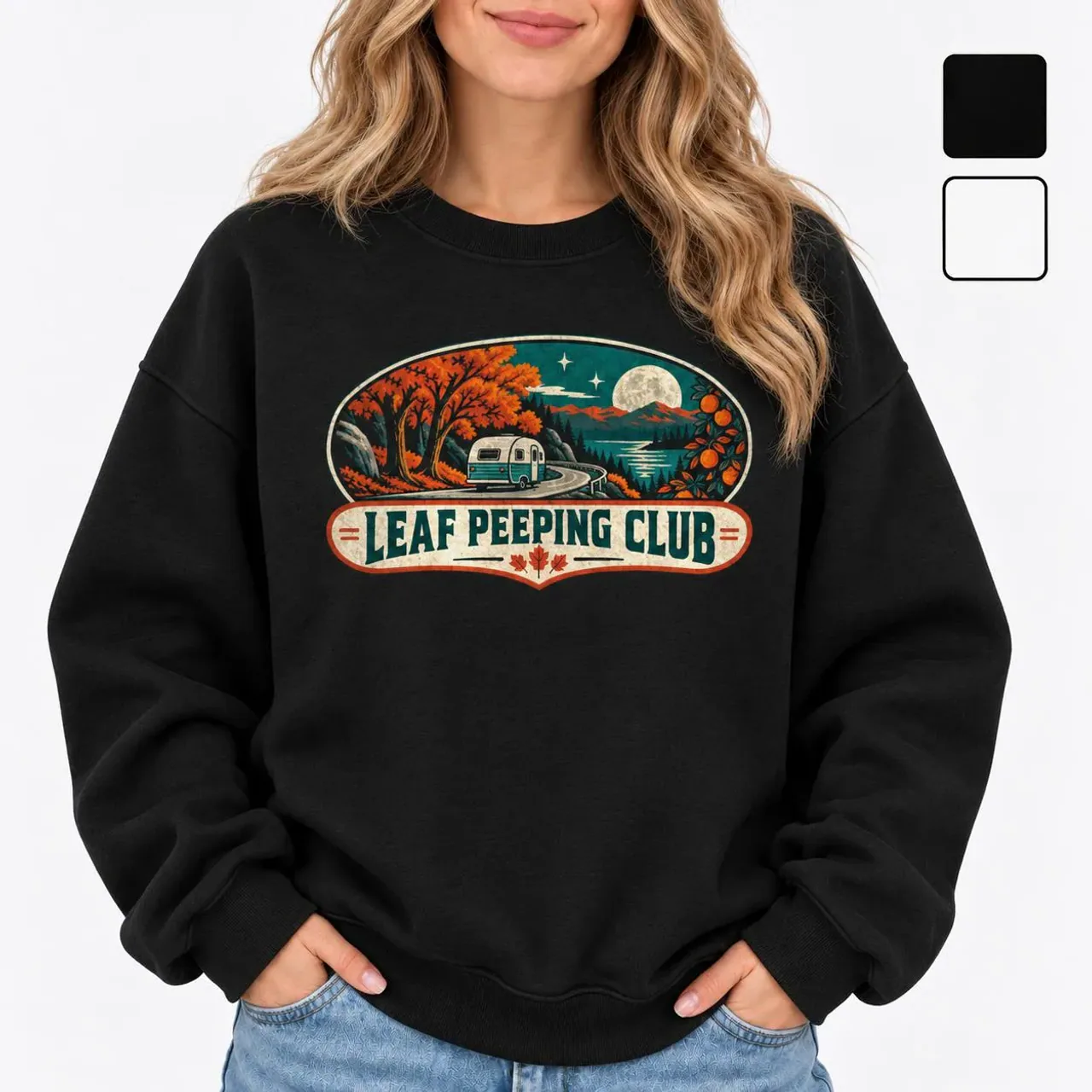 Leaf Peeping Club Crewneck in black — view 2