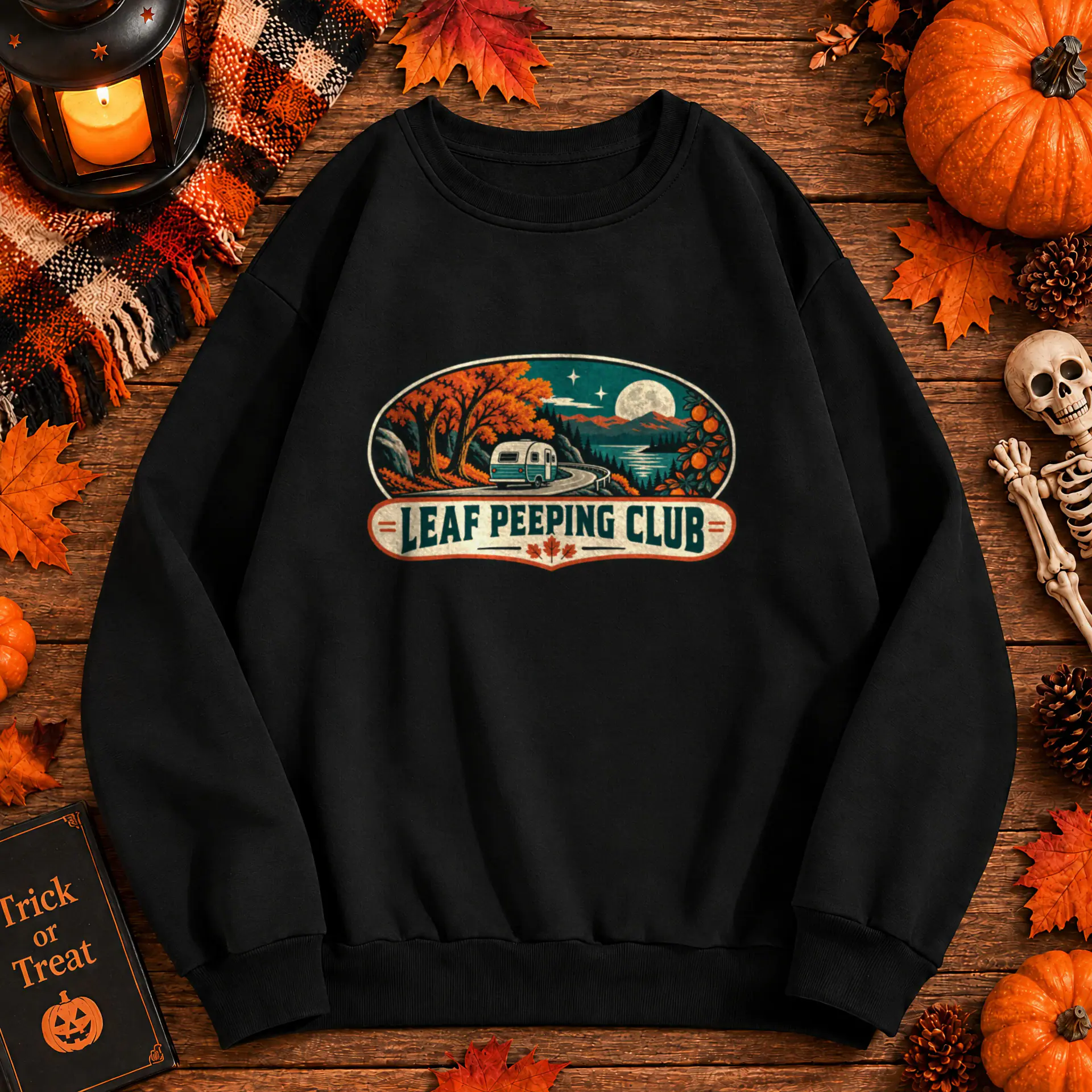 Leaf Peeping Club Crewneck in black — view 3