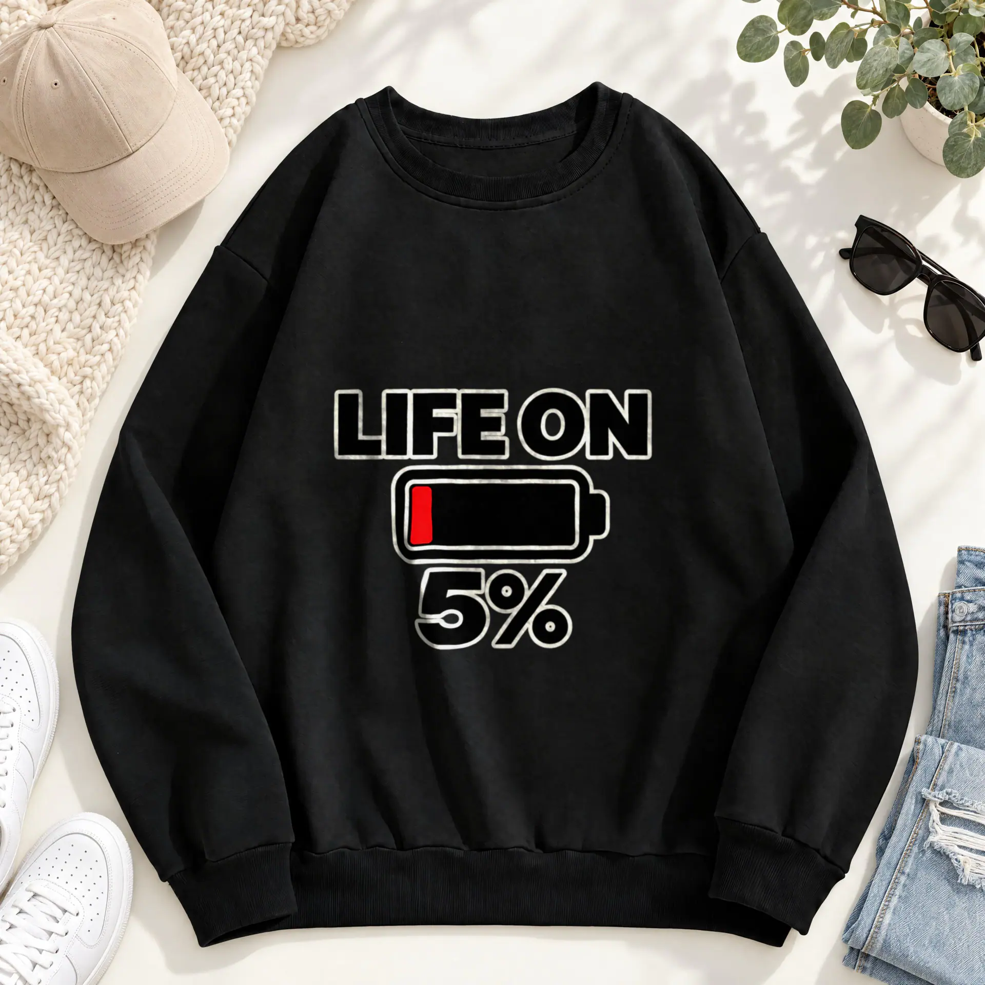 Life on 5% Crewneck in black — view 2