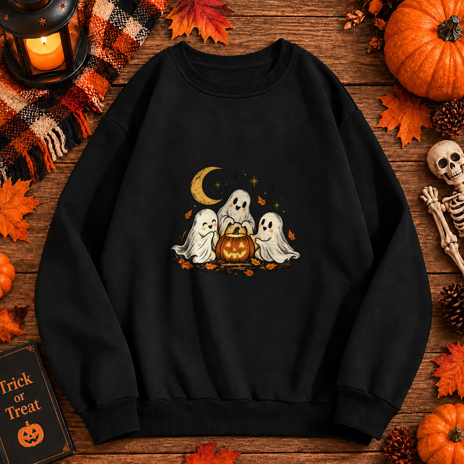 Three Little Ghosts Crewneck in black — view 2