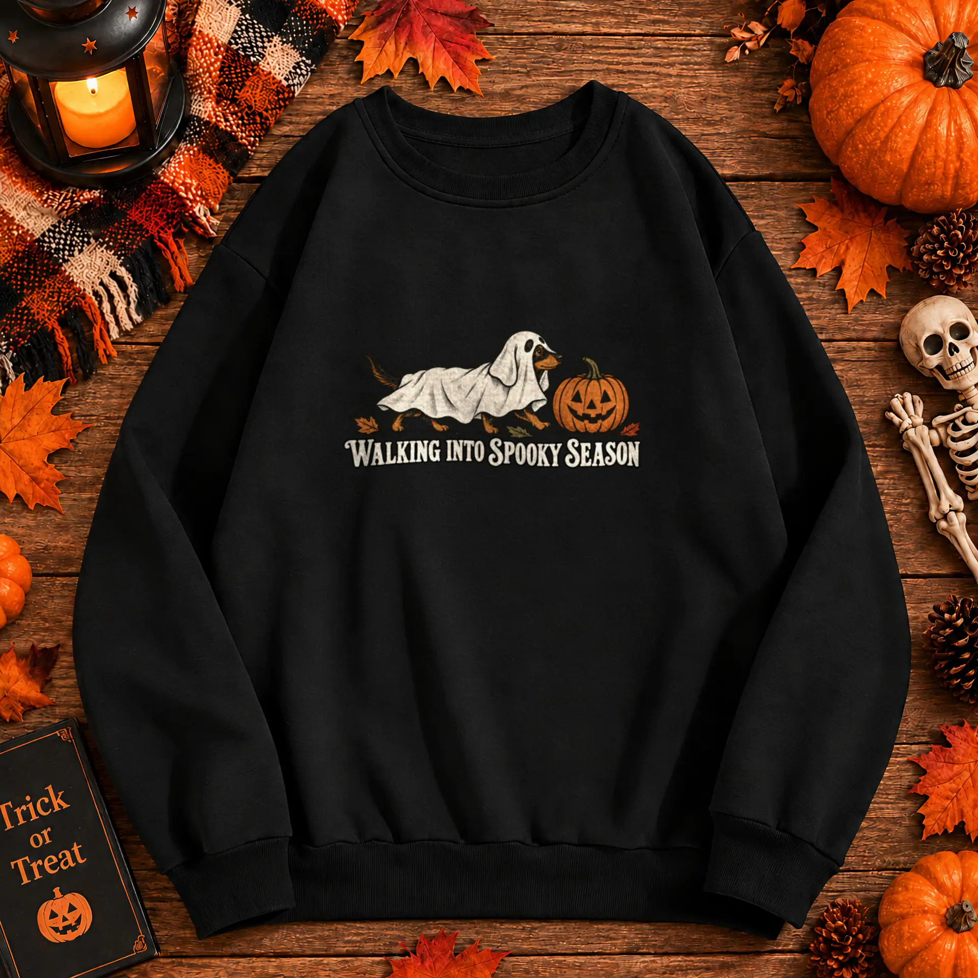 Walking Into Spooky Season Crewneck in black — view 2