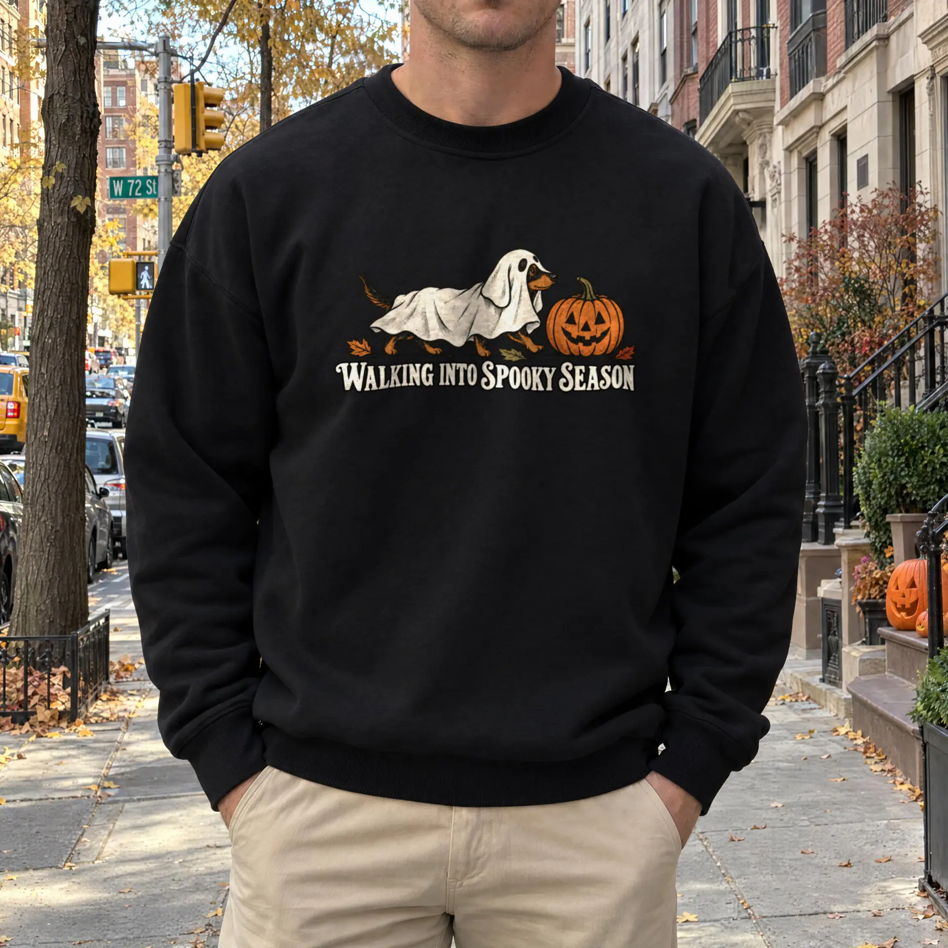 Walking Into Spooky Season Crewneck in black — view 3